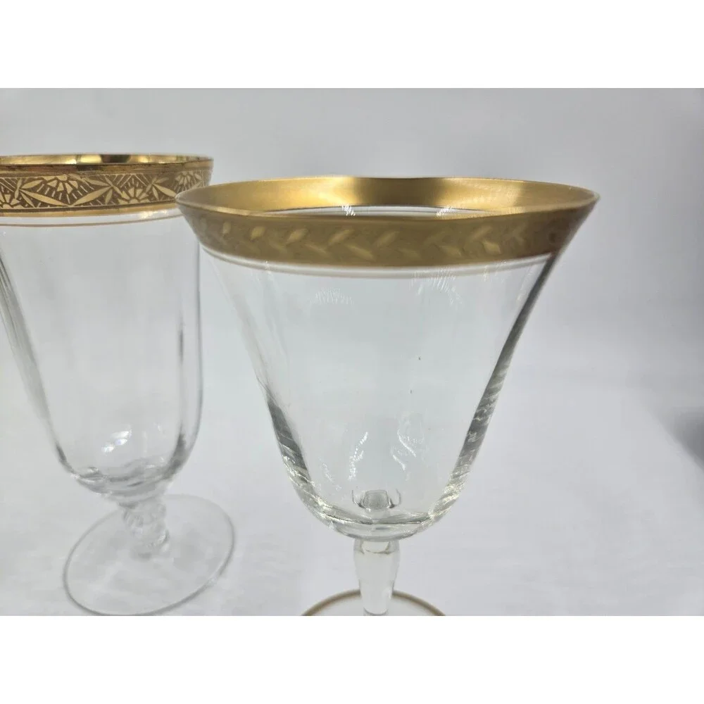 Vintage MCM Set 3 Tiffin Franciscan Minton Optic Wine Water Glass 24K Gold Trim